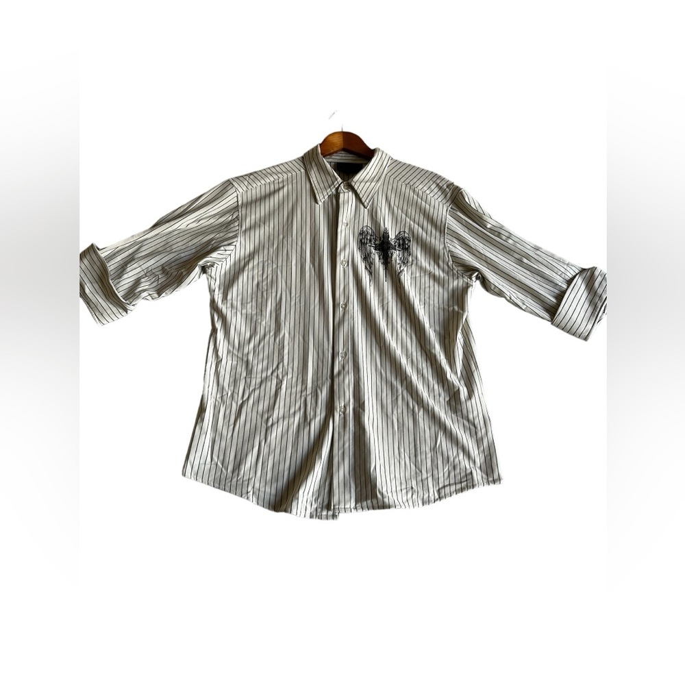 PATRONCITO MENS BUTTON-UP STRIPPED SHIRT 3/4 SLEEVE SZ 2XL